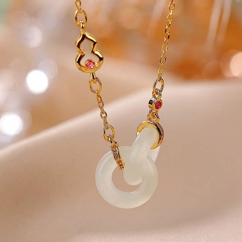 Sterling Silver Gold-plated Necklace Inlaid With Natural Hetian Jade
