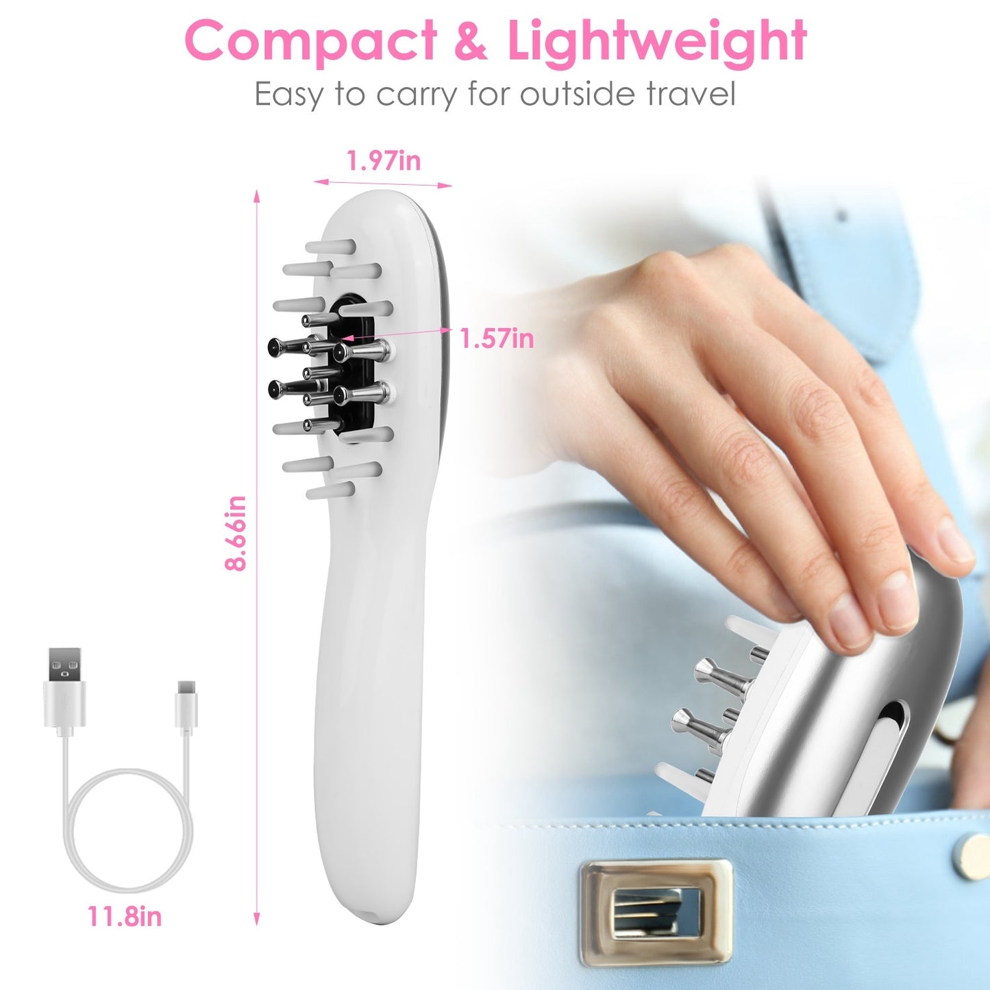 1Pc Electric Scalp Massage Comb Microcurrent Hair Brush Handheld Head Scratcher Massager Hair Oil Applicator With Vibration Micro-Current Mode Red & Blue Light Therapy Oil Applicator