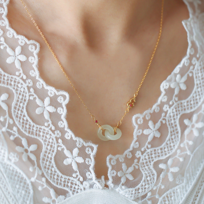 Sterling Silver Gold-plated Necklace Inlaid With Natural Hetian Jade
