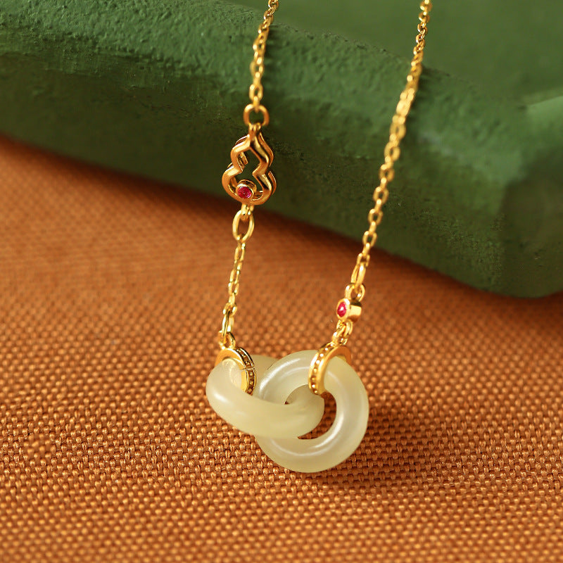 Sterling Silver Gold-plated Necklace Inlaid With Natural Hetian Jade