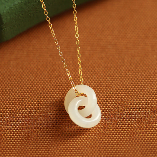 Sterling Silver Gold-plated Necklace Inlaid With Natural Hetian Jade