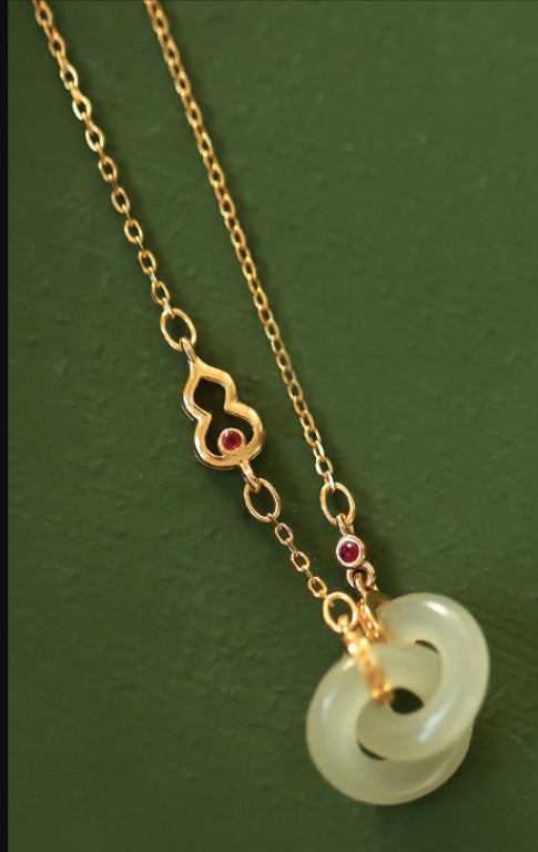 Sterling Silver Gold-plated Necklace Inlaid With Natural Hetian Jade